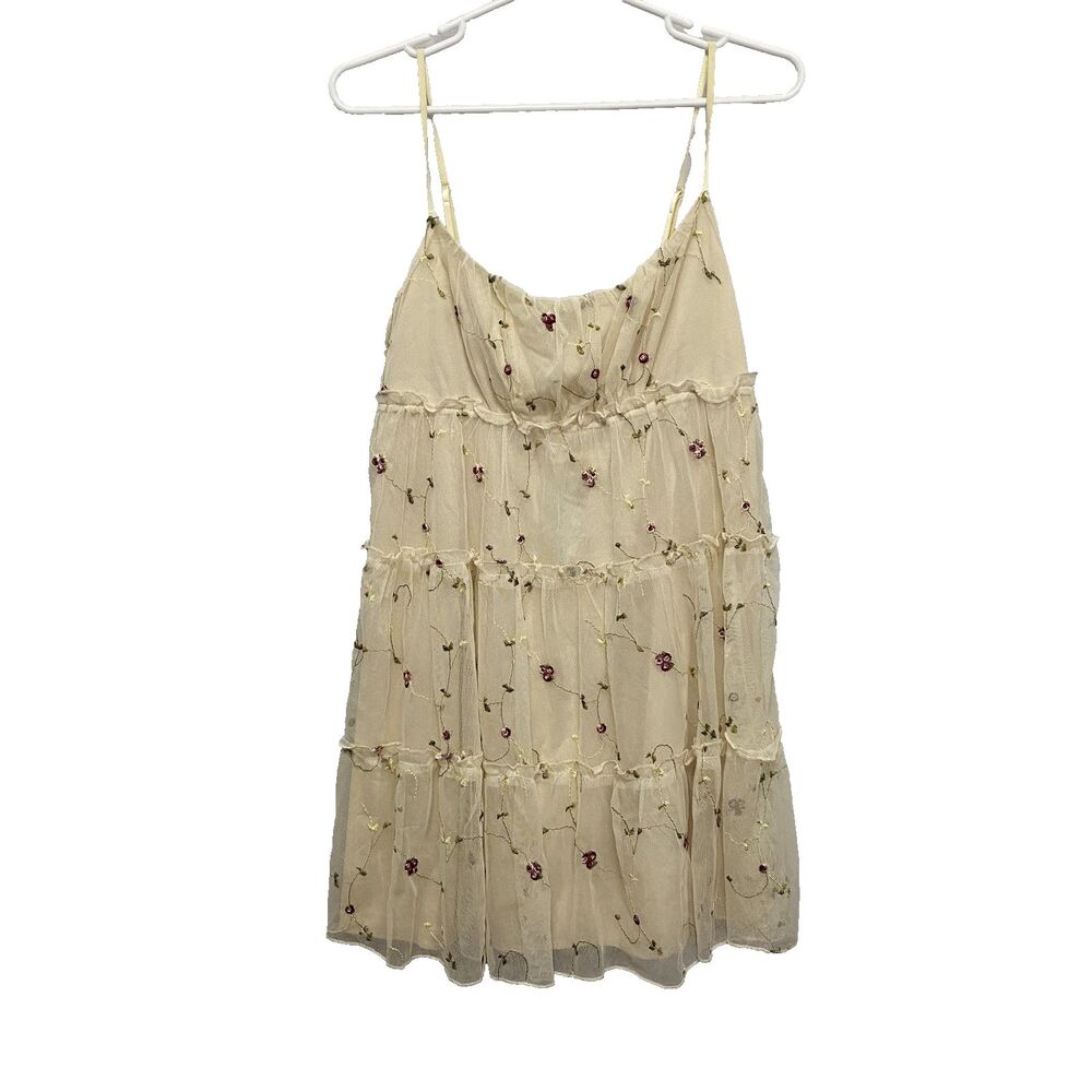 Trixxi Women Mini Dress Sz M Ivory Floral Embroidered Spaghetti Strap Mesh NWT - Picture 3 of 13